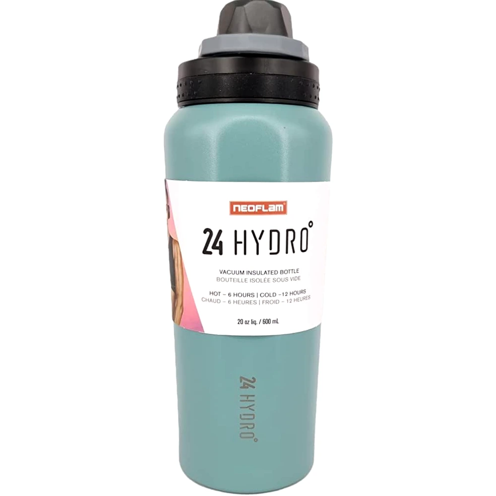 Neoflam Double Wall Stainless Steel Water Bottle, Vacuum Insulated Sports Flask, Airtight Locking Lid, Wide Mouth, Hot & Cold, Green - HP-HS-S60-GR