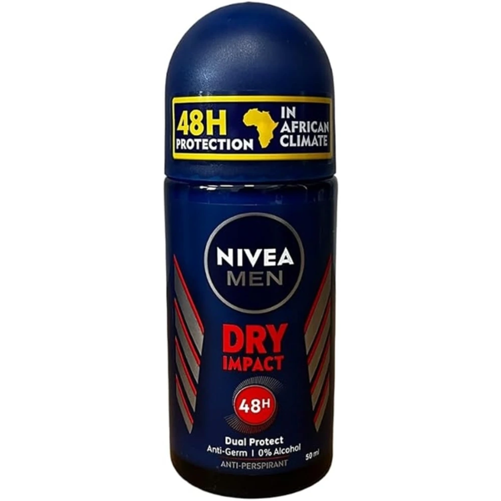 Nivea Men Dry Impact Antiperspirant Deodorant Roll-On, 48 Hour Dry Protection, Avocado Oil, Alcohol-Free, 50ml, Pack of 3 - NIV-088413L3
