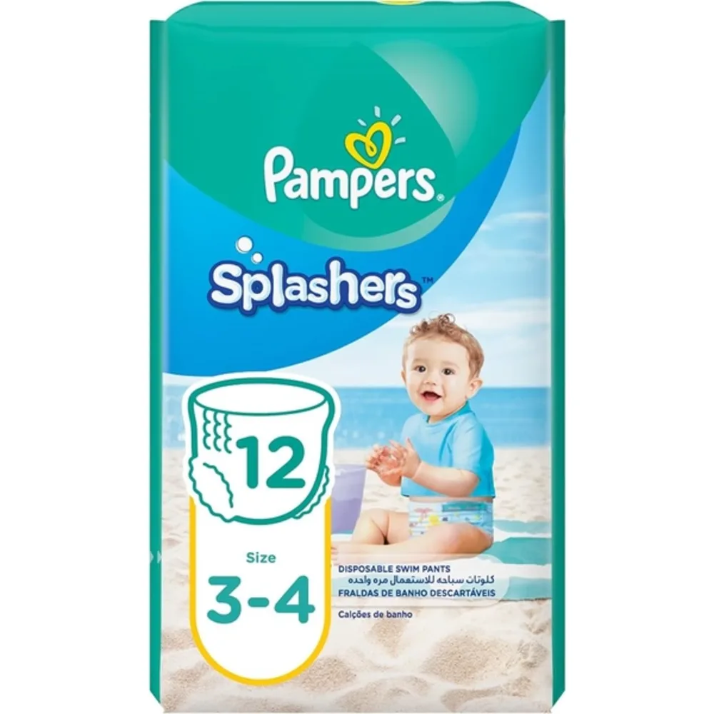 Pampers Splashers Swim Diaper Pants Size 3-4, 6-12kg, Disposable Swimming Nappies, Leak Guard, Carry Pack, 12 Count, Beige - PRS-698346L1