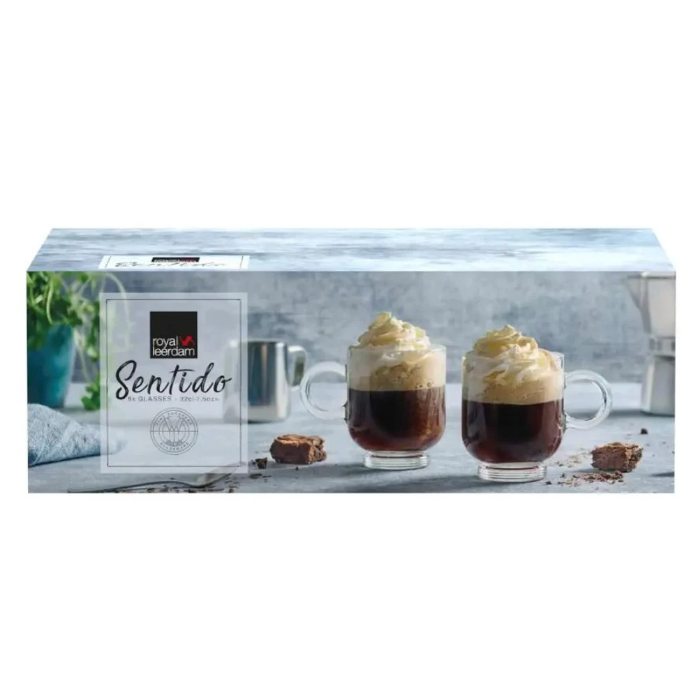 Royal Leerdam Sentido Cappuccino Cup Set of 6, 220ml Glass Coffee Cups, Clear Latte & Tea Glasses for Home & Office, Clear - 831092 - Image 4