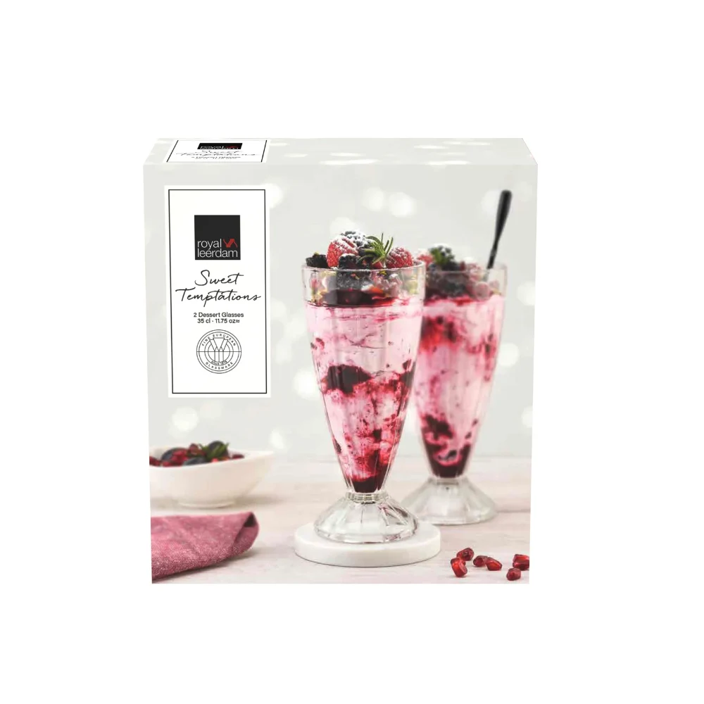 Royal Leerdam Sweet Temptations Dessert Glass Set of 2, 350ml Sundae Glasses, Pedestal Ice Cream, Milkshake & Parfait Cups, Clear - 835199 - Image 2