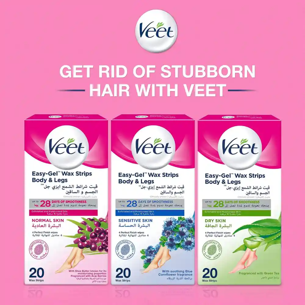 Veet Easy-Gel Wax Strips Body & Legs for Normal Skin, Shea Butter & Acai Berry Scent, 40 Strips Twin Pack - VET-389668l3 - Image 8