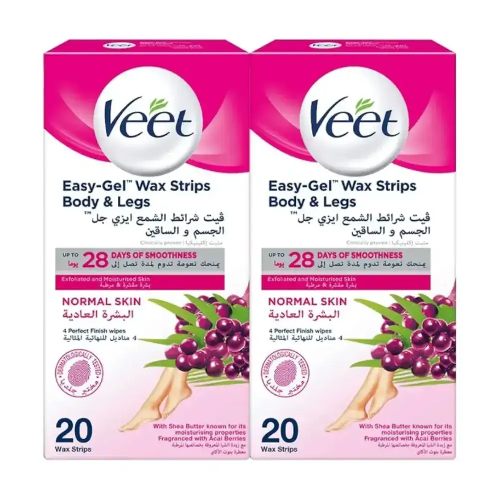 Veet Full Body Waxing Kit for Normal Skin, Ready-to-Use Wax Strips, At-Home Hair Removal, 20 Strips, Pack of 3 - VET-389668L2