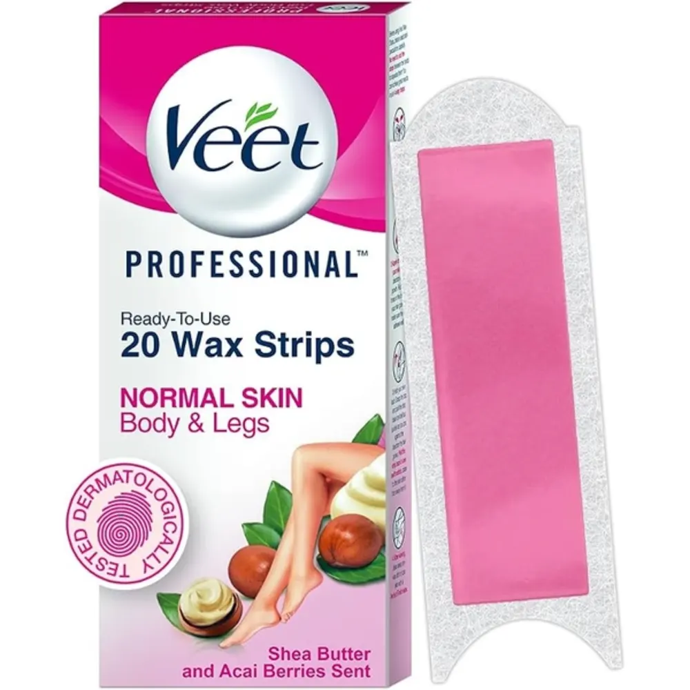 Veet Full Body Waxing Kit for Normal Skin, Ready-to-Use Wax Strips, At-Home Hair Removal, 20 Strips - VET-389668L1
