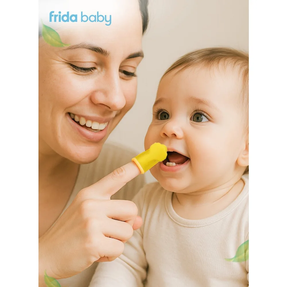 Frida Baby SmileFrida 2-Sided Finger Toothbrush, Triple-Angle Silicone Bristles, Baby Gum Massager, BPA-Free, 3 Months+, Yellow - 500000718 - Image 2