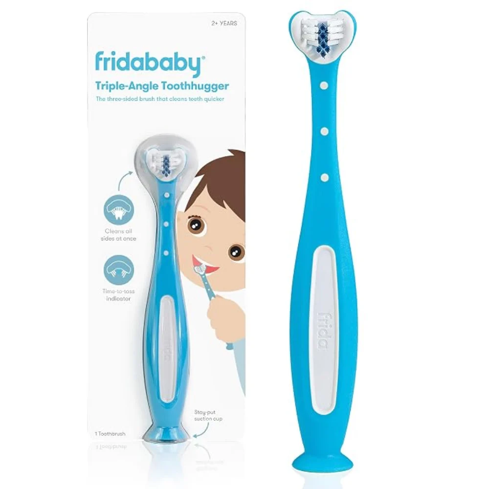 Frida Baby Triple-Angle Toothhugger Training Toothbrush for Toddlers, Soft 3-Sided Bristles, Suction Base, Colour-Fade Reminder, Green - 100000070