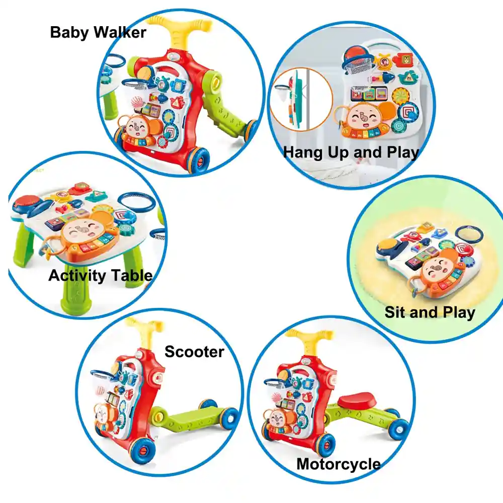 Little Angel 5-in-1 Learning Baby Walker with Ride-On, Push Walker, Musical Activity Panel and Play Table, Red - N6032 - Image 3