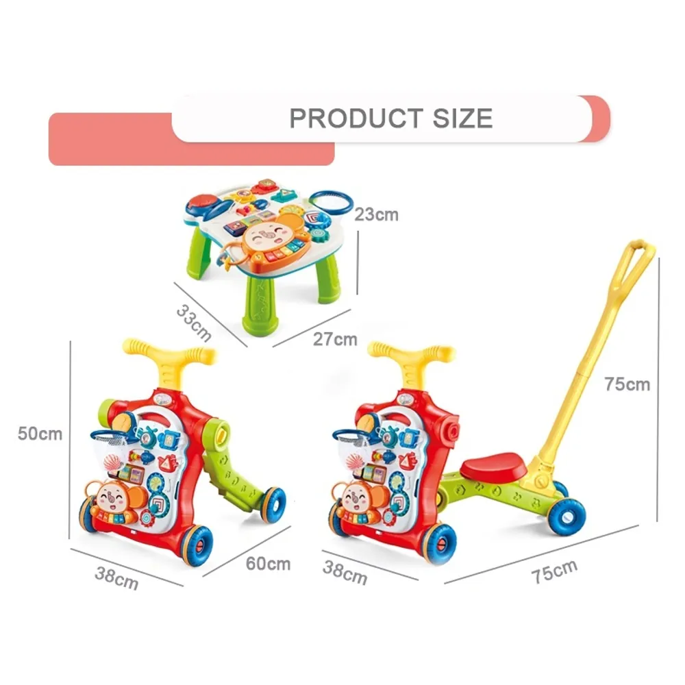 Little Angel 5-in-1 Learning Baby Walker with Ride-On, Push Walker, Musical Activity Panel and Play Table, Red - N6032 - Image 7