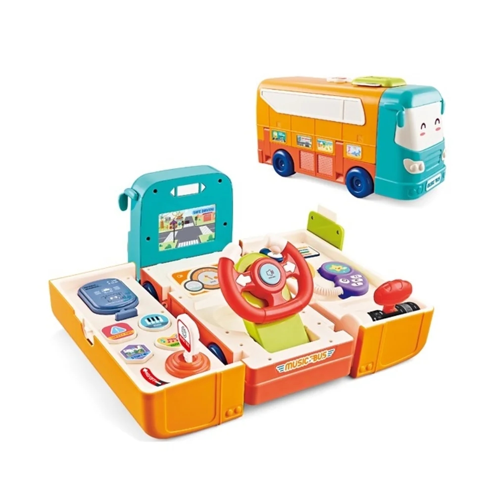 Little Angel Kids Musical Convertible School Bus Toy with Steering Wheel, Horn, Card-Swipe Activity, Lights and Sounds, Orange - N5257