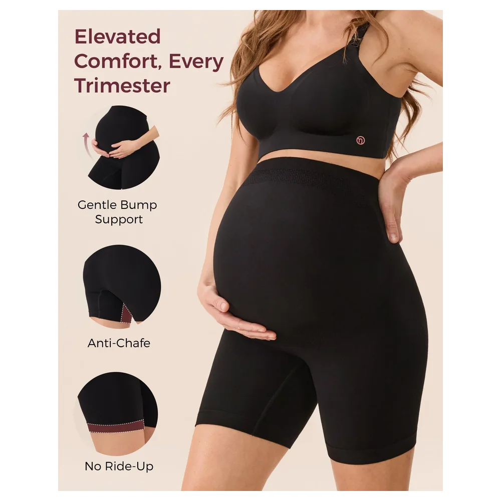 Momcozy High-Waisted Maternity Safety Shorts PU020 Black XL, Seamless Stretch - VD-840506428843 - Image 2