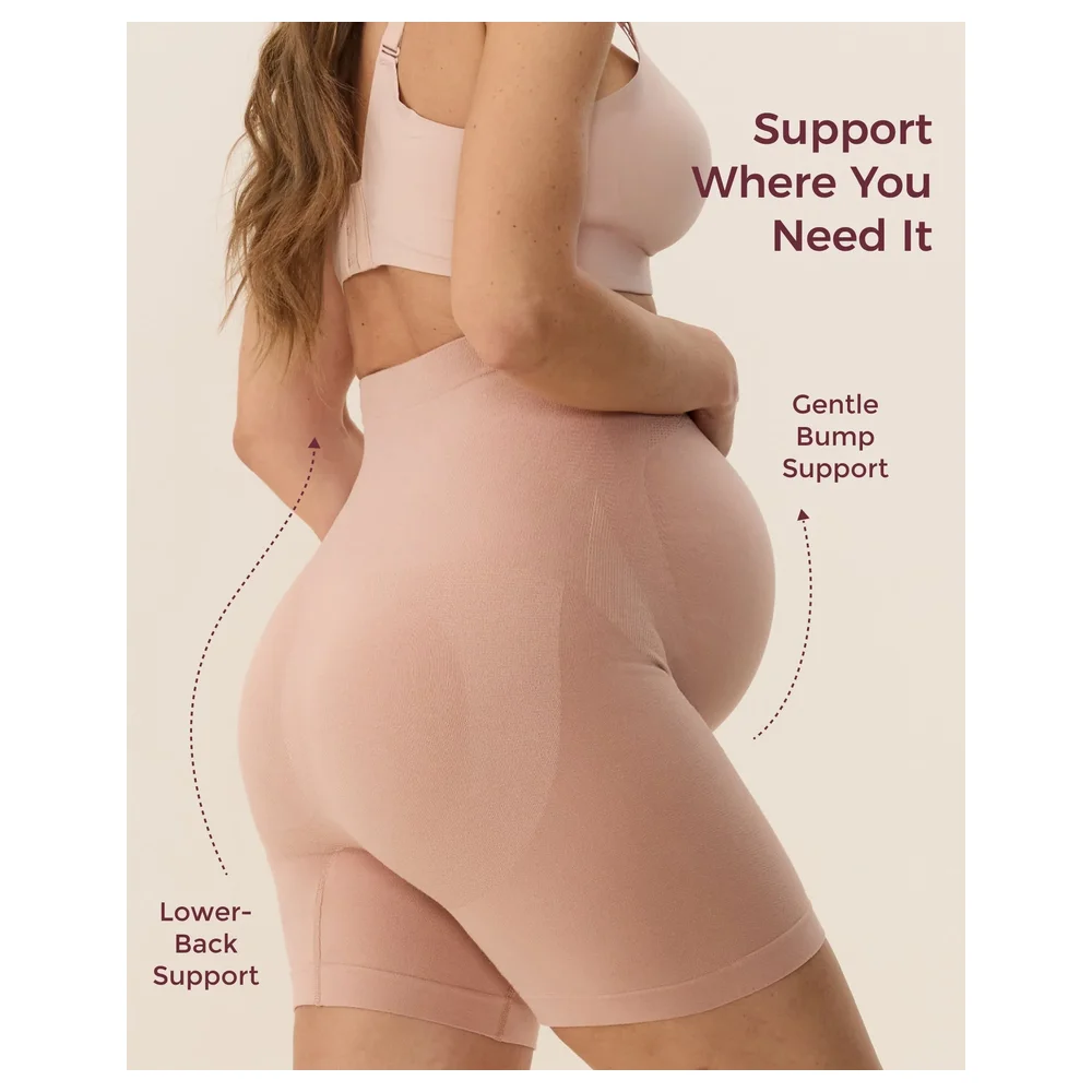 Momcozy High-Waisted Maternity Safety Shorts PU020 Oyster Pink 2XL, Seamless Stretch - VD-840506428867 - Image 2