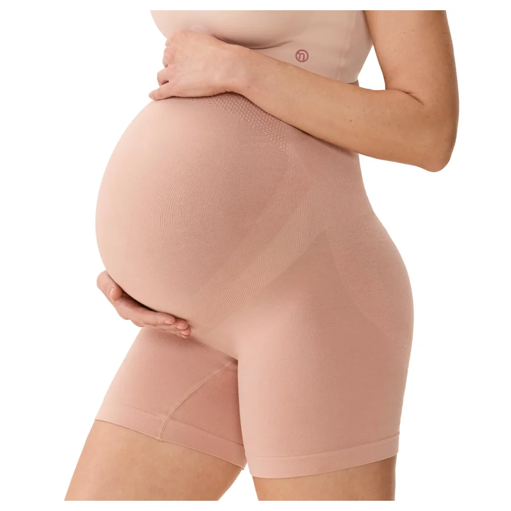 Momcozy High-Waisted Maternity Safety Shorts PU020 Oyster Pink XL, Seamless Stretch - VD-840506428881