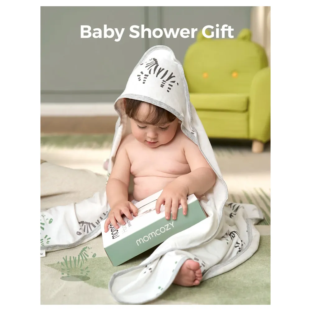 Momcozy Newborn Bamboo Cotton Bath Towels Pack of 2, Jungle Friends, Soft Absorbent Fabric - VD-840506400740 - Image 2
