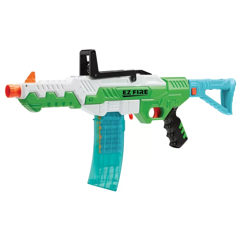 Buzz Bee Air Warriors EZ Fire Blaster with EZ-Pull Lever, Slam Mode, Banana Clip, Shoulder Stock and 20 Accu-Blast Darts, 6 Years+ - 49750
