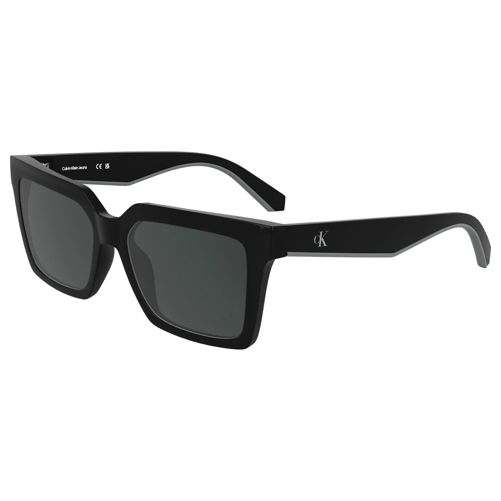 Calvin Klein Jeans Unisex Modified Rectangle Sunglasses Bold Black Bio-Injected Frame with Grey Lenses and CK Monogram Temples - CKJ25602S.001 - Image 2