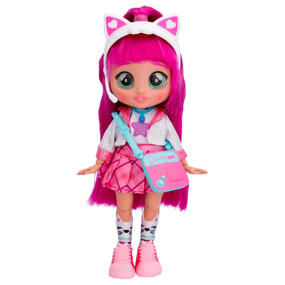 Cry Babies BFF Daisy Fashion Doll with Fabric Outfit, Long Combable Hair and 9+ Surprise Accessories, Twist-to-Reveal Cylinder Pack - 908376