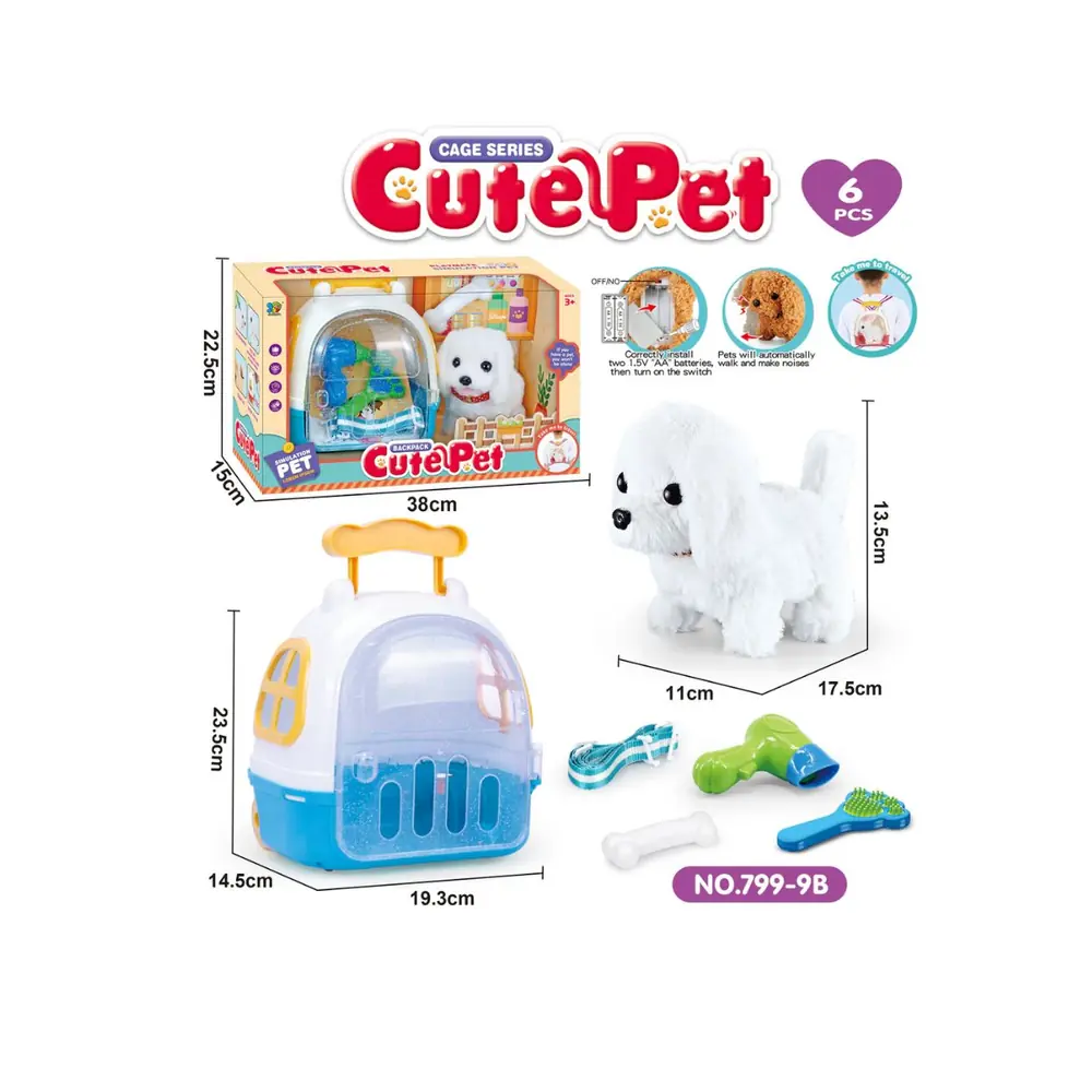 Cute Pet White Cat Toy with Backpack Carrier for Imaginative Pet-Care Stories, Pretend Travel and Animal Adventures - 799-10B