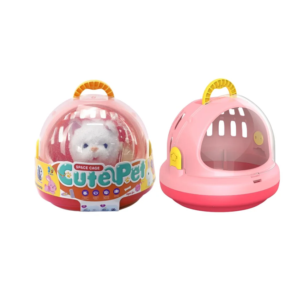 Cute Pet White Cat Toy with Space Cage Carrier for Imaginative Pet-Care Stories, Pretend Travel and Animal Adventures - 799-12B