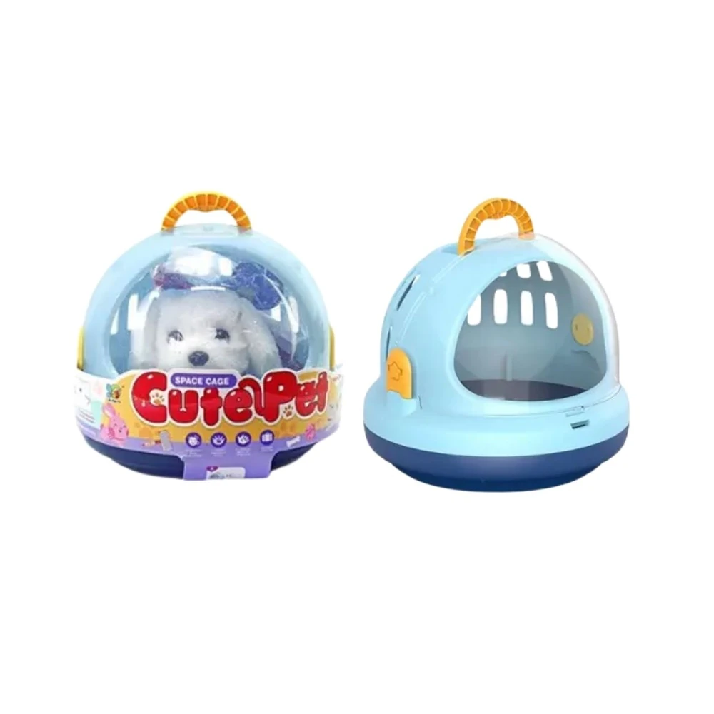 Cute Pet White Dog Toy with Space Cage Carrier for Imaginative Pet-Care Stories, Pretend Travel and Animal Adventures - 799-11A
