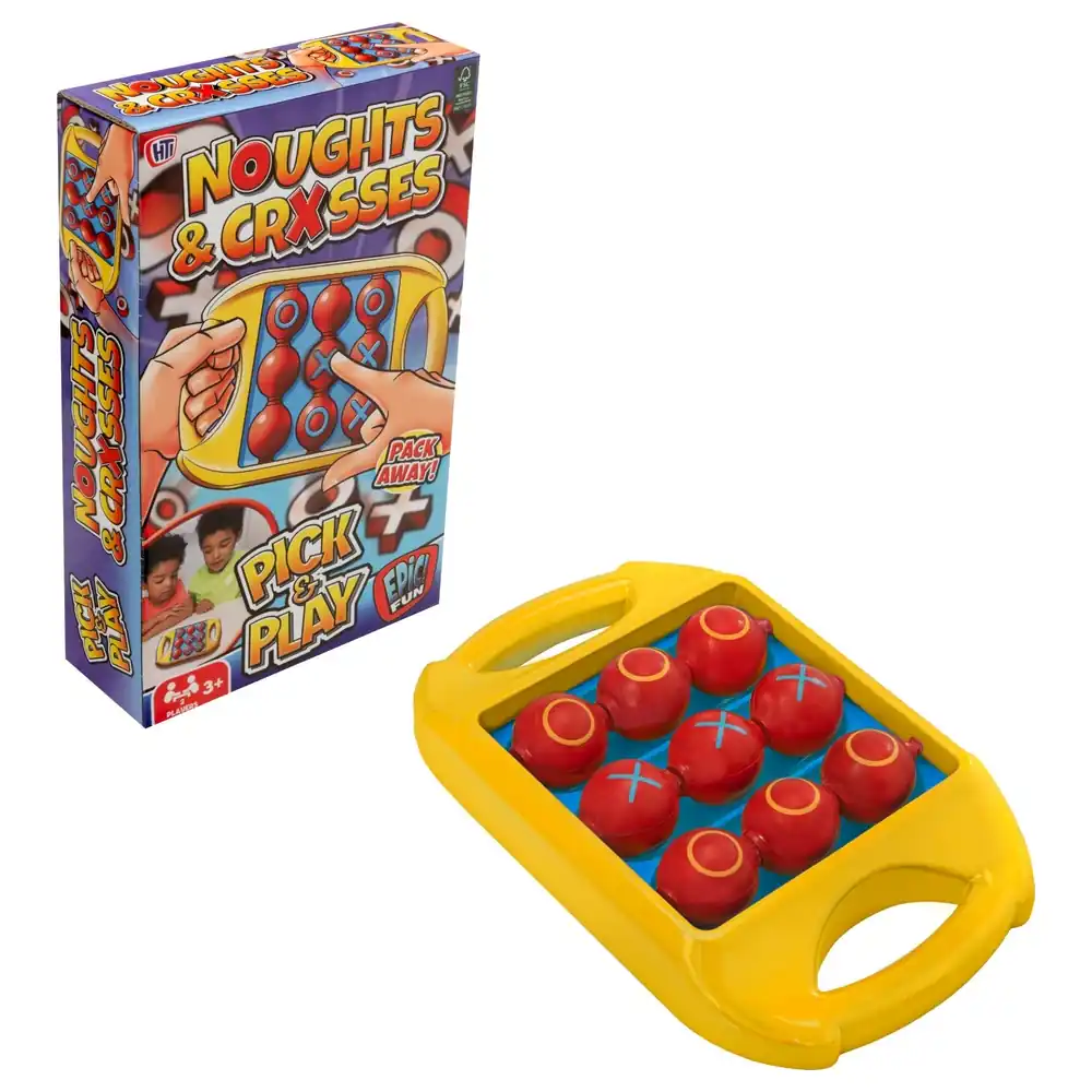 Epic Fun Noughts and Crosses Pick & Play Travel Game with Turn-to-Reveal Symbol Balls, Carry Tray, 2 Players, 3 Years+ - 1100002