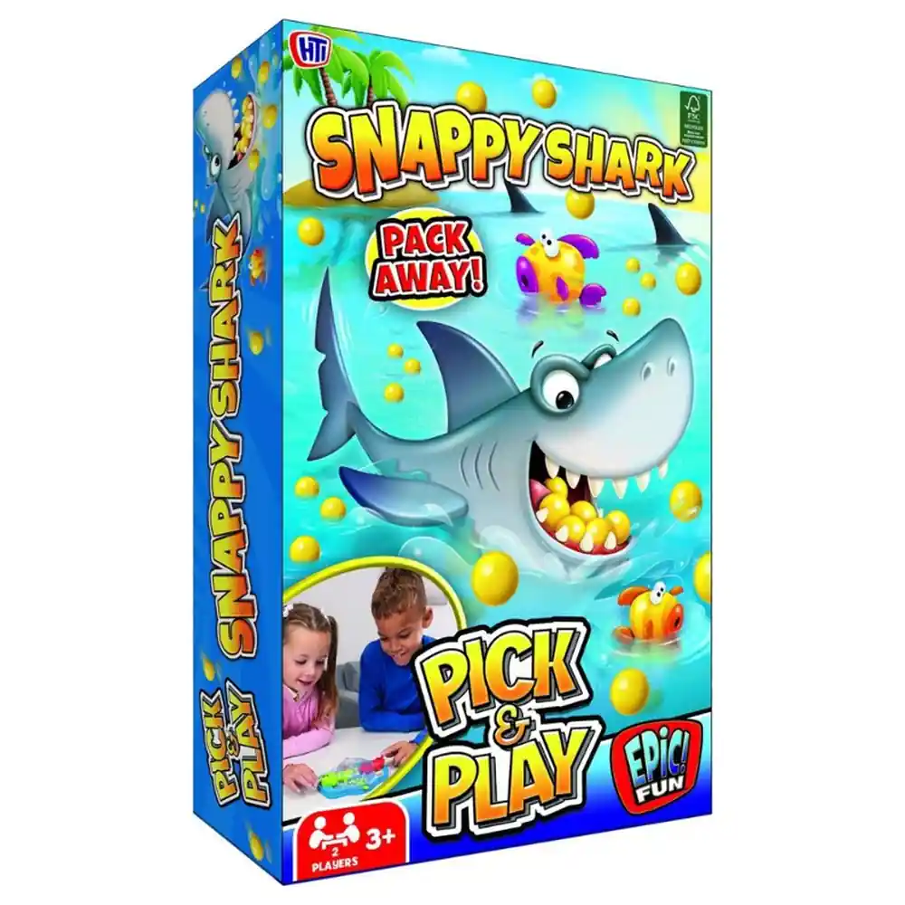 Epic Fun Snappy Shark Pick & Play Travel Game, Press the Tail to Snap Up Balls, Side Ball Storage with Flick-Back Levers, 2 Players, 3 Years+ - 1376404