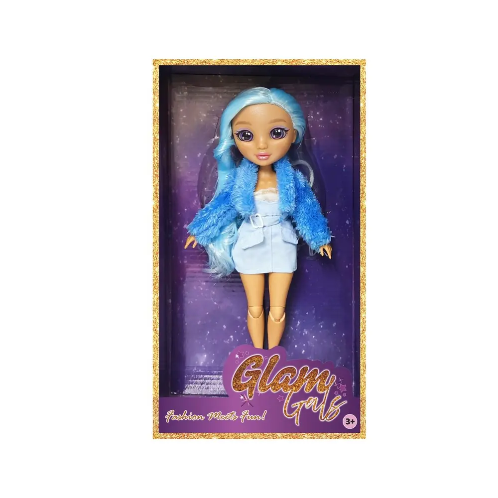 Glam Girlz Poseable Fashion Doll with Blue Outfit for Creative Character Poses, Dress-Up Stories and Fashion-Themed Display, Ages 3+ - ZHK9018