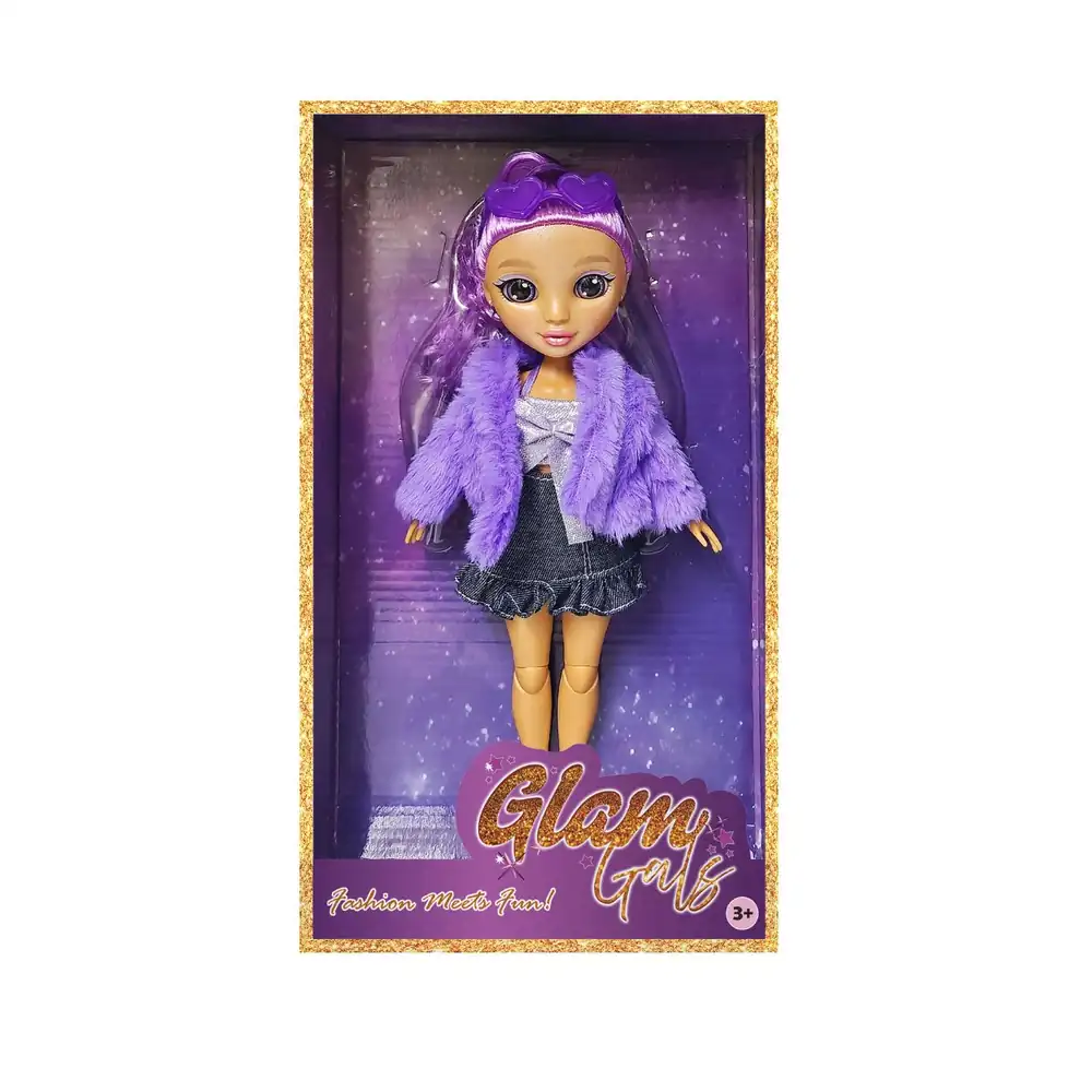 Glam Girlz Poseable Fashion Doll with Purple Outfit and Glasses for Creative Character Poses, Dress-Up Stories and Display, Ages 3+ - ZHK9019