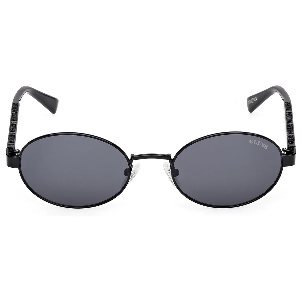 Guess Originals Unisex Oval Metal Sunglasses in Shiny Black with Solid Grey Lenses, Textured Temples and Nose Pads - GU0023201A54
