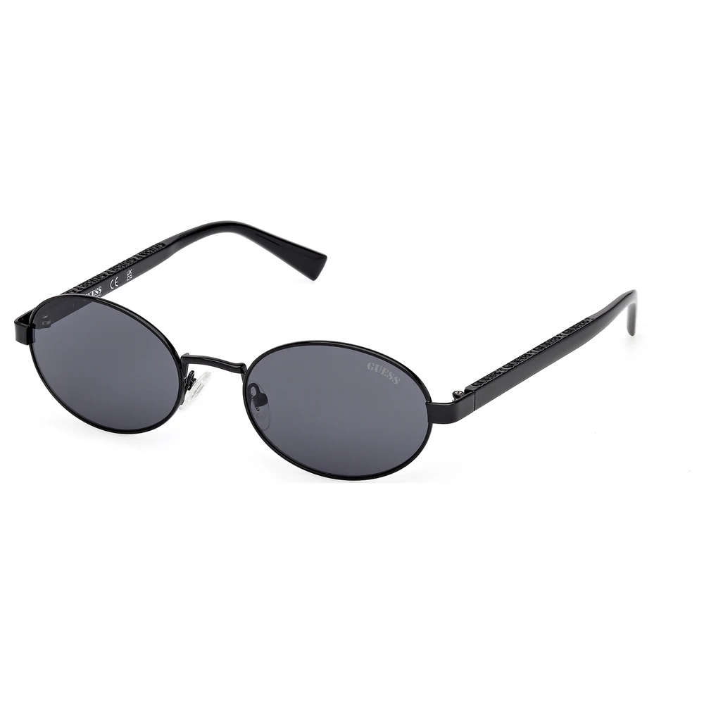 Guess Originals Unisex Oval Metal Sunglasses in Shiny Black with Solid Grey Lenses, Textured Temples and Nose Pads - GU0023201A54 - Image 2