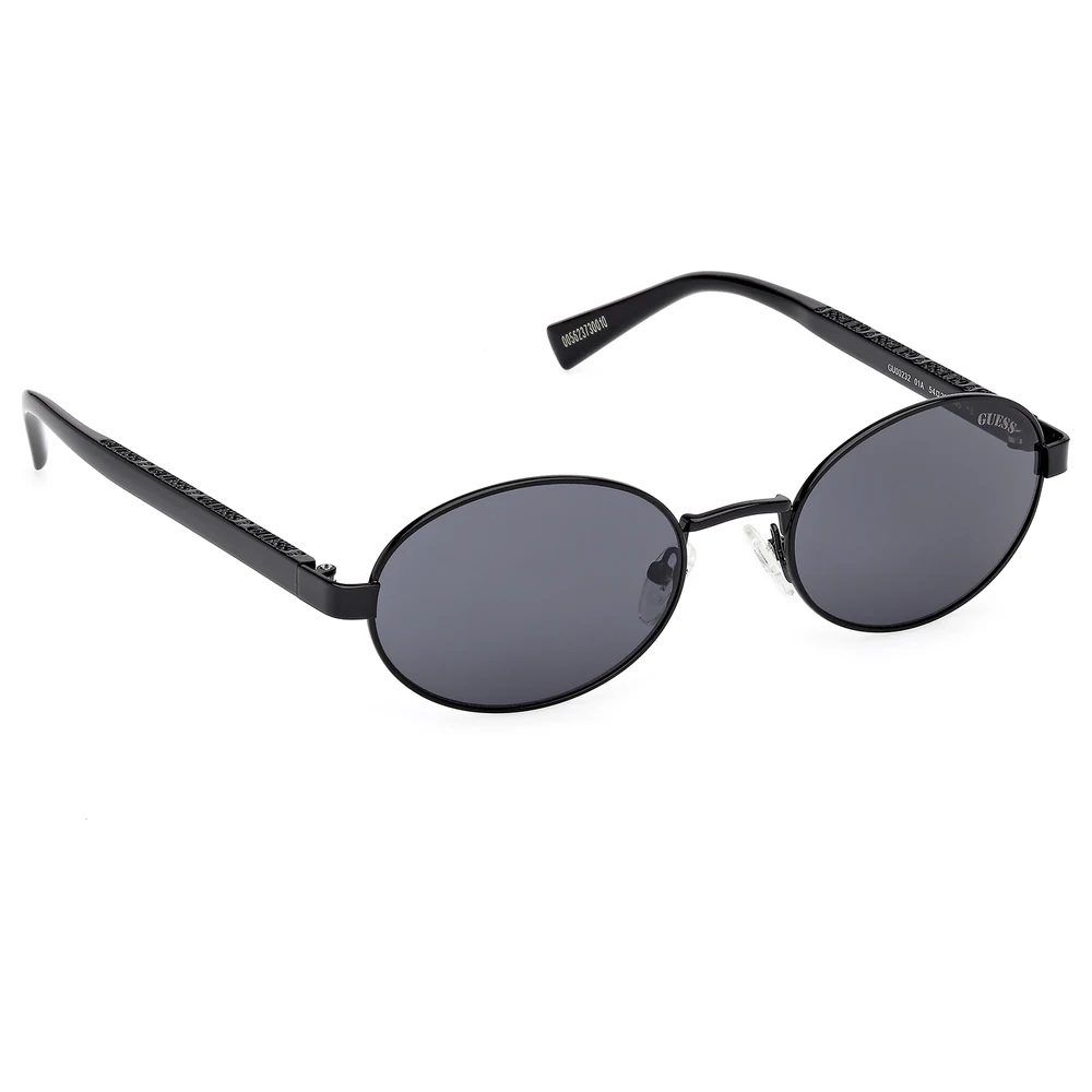 Guess Originals Unisex Oval Metal Sunglasses in Shiny Black with Solid Grey Lenses, Textured Temples and Nose Pads - GU0023201A54 - Image 3