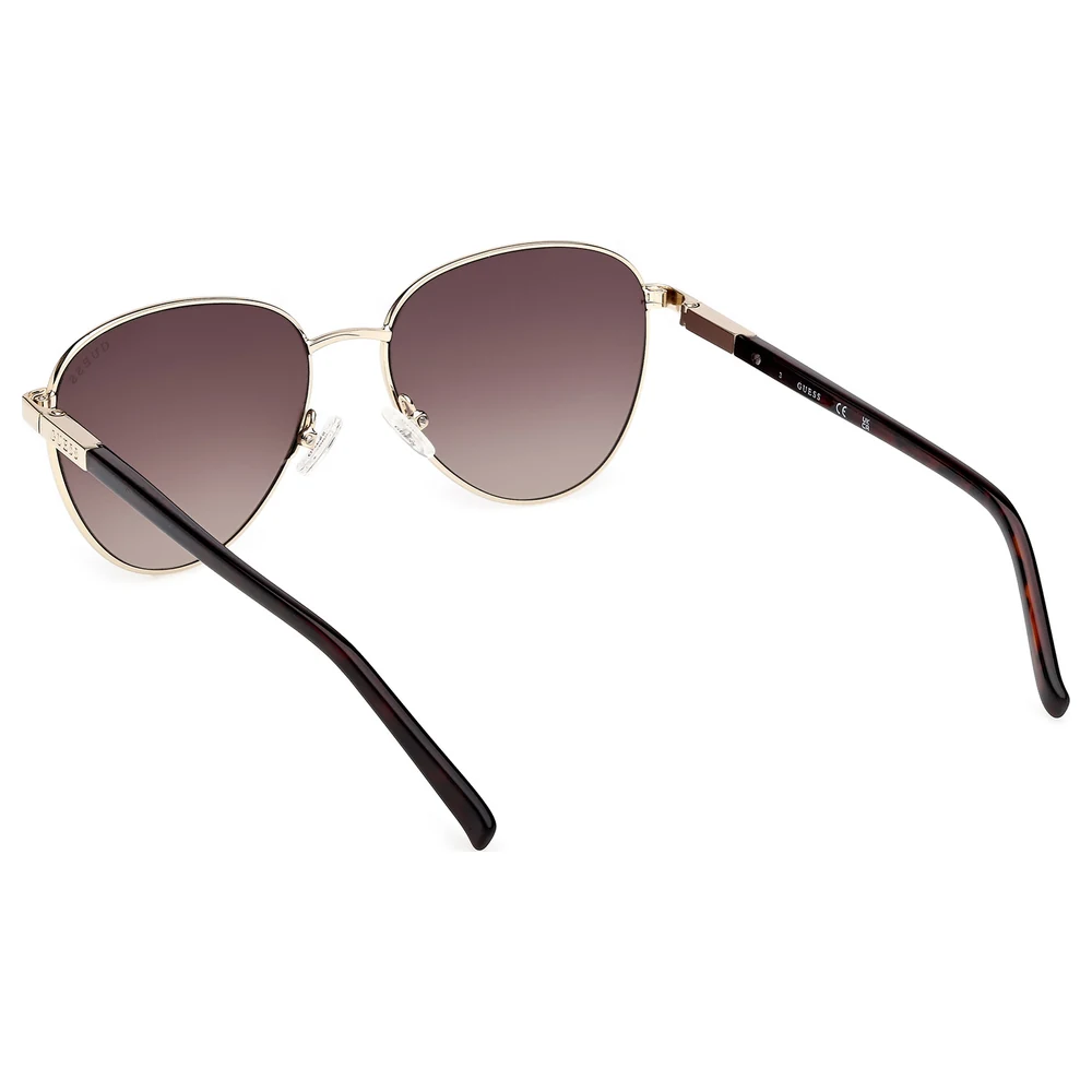 Guess Unisex Metal Sunglasses Shiny Pale Gold Frame with Gradient Brown Lenses and Havana Temple Tips - GU304133F53 - Image 6