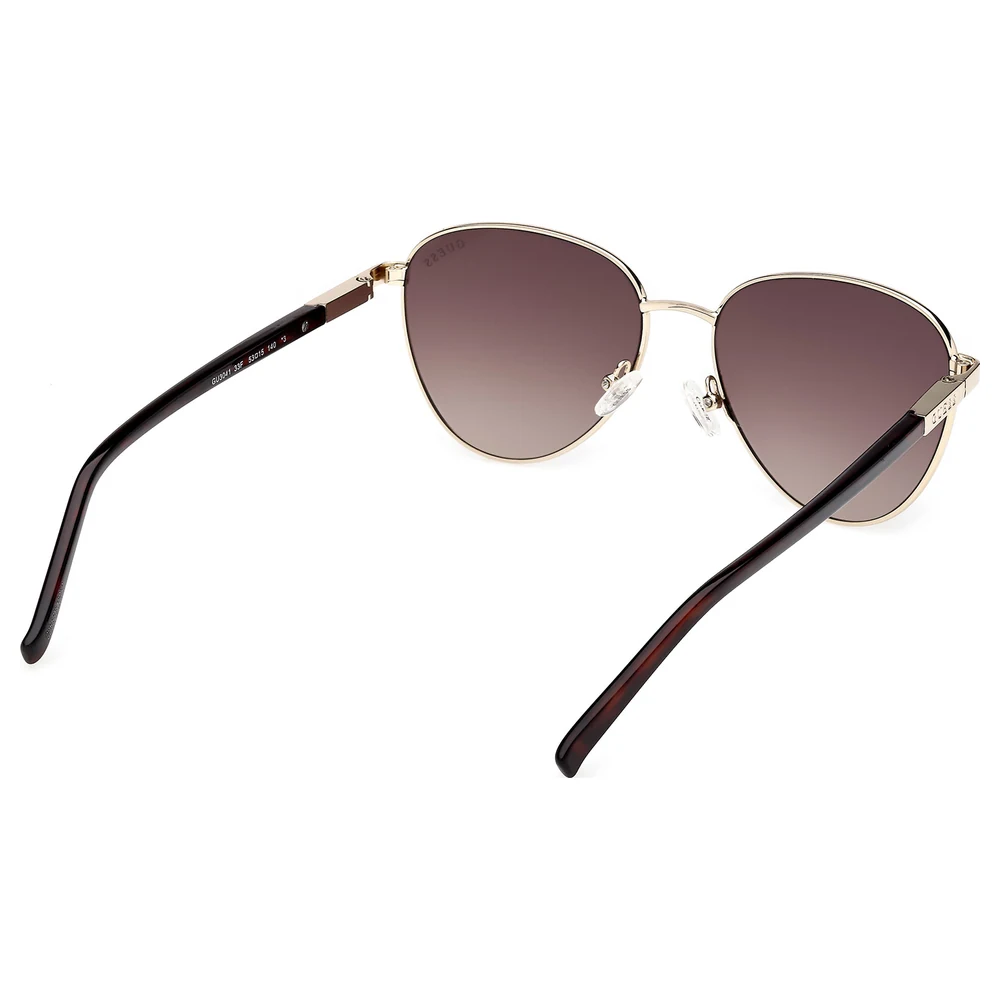 Guess Unisex Metal Sunglasses Shiny Pale Gold Frame with Gradient Brown Lenses and Havana Temple Tips - GU304133F53 - Image 7
