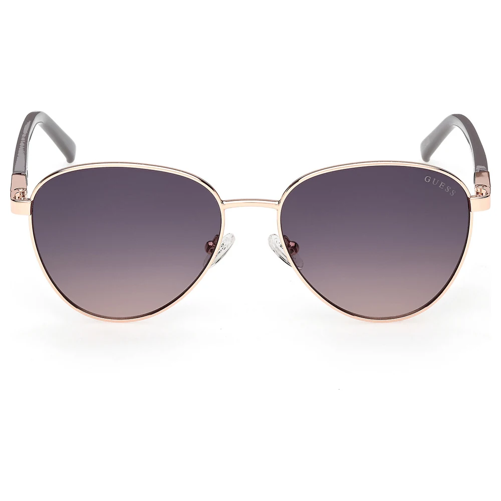 Guess Unisex Metal Sunglasses Shiny Rose Gold Frame with Gradient Smoke Lenses and Grey Temple Tips - GU304128B53