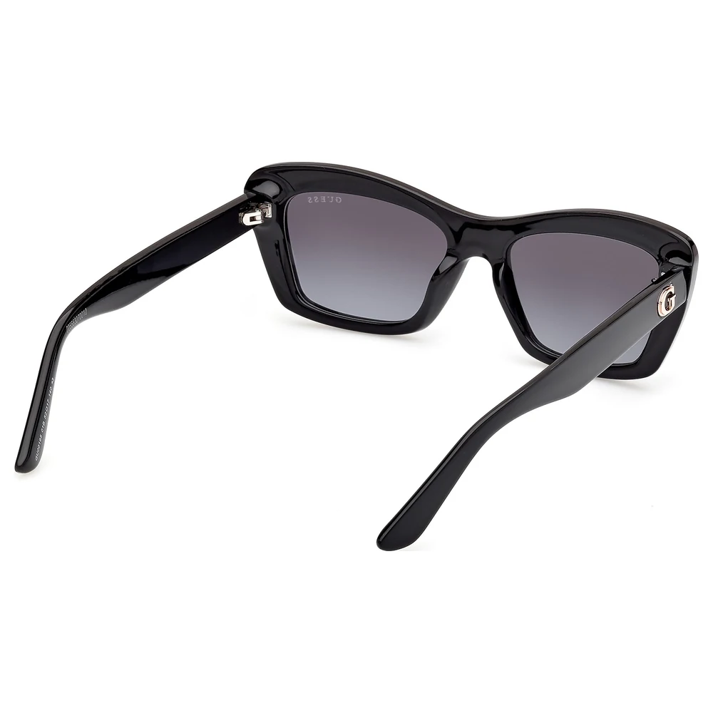 Guess Women Rectangular Sunglasses in Shiny Black with Grey Gradient Lenses, Sculpted Upswept Corners and Metal G Logo Temples - GU0019501B52 - Image 7