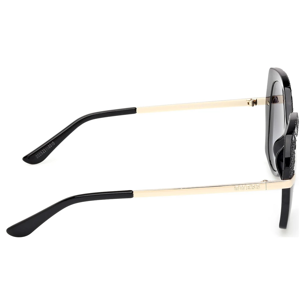 Guess Women Round Sunglasses in Shiny Black with Grey Gradient Lenses, Textured Logo-Pattern Brow and Pale Gold Metal Temples - GU0021501B55 - Image 5