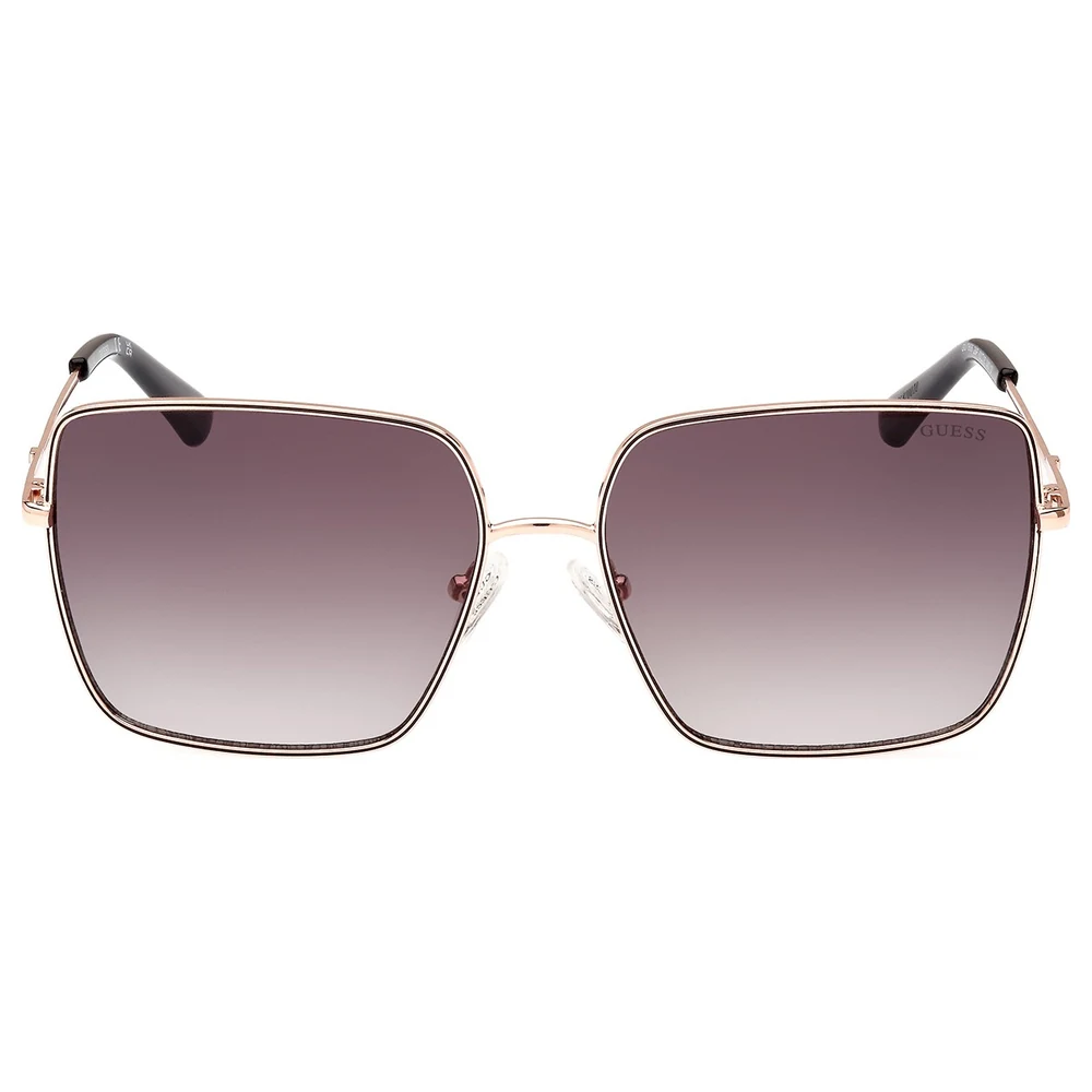 Guess Women Square Metal Sunglasses in Shiny Rose Gold with Gradient Green Lenses, 100 Percent UV Protection and Nose Pads - GU786628P60
