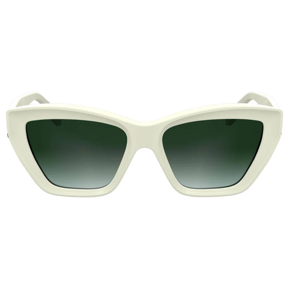 KARL LAGERFELD Women Cat Eye Sunglasses White Acetate Frame with Gradient Green Lenses and Black Karl Signature Script Temples - KL6179S.105