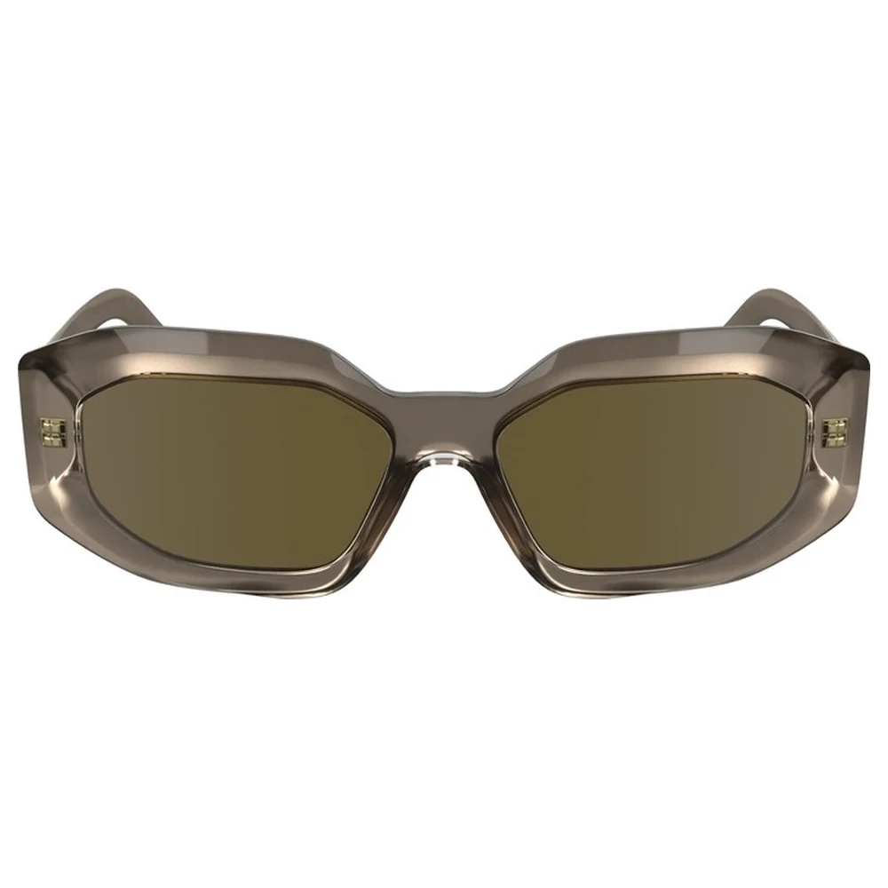 KARL LAGERFELD Women Modified Rectangle Sunglasses Faceted Transparent Sand Frame with Brown Lenses and Silver-Tone Logo Plate Temples - KL6167S.278