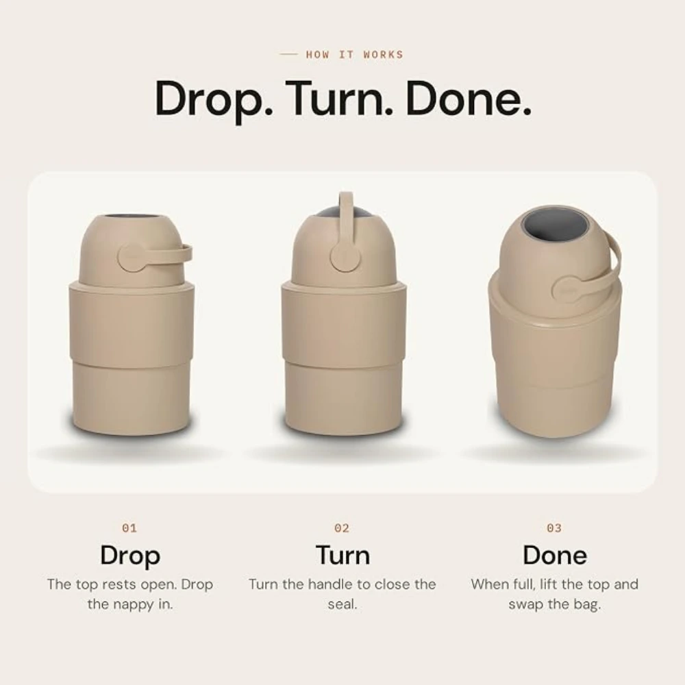 Magic HEKA M Diaper Pail, Odourless Telescopic Nappy Bin, 35 Diaper Capacity, Adjustable 33-47 cm, Uses Standard Bags, Free 15 Bags, Beige - 10115471071 - Image 4