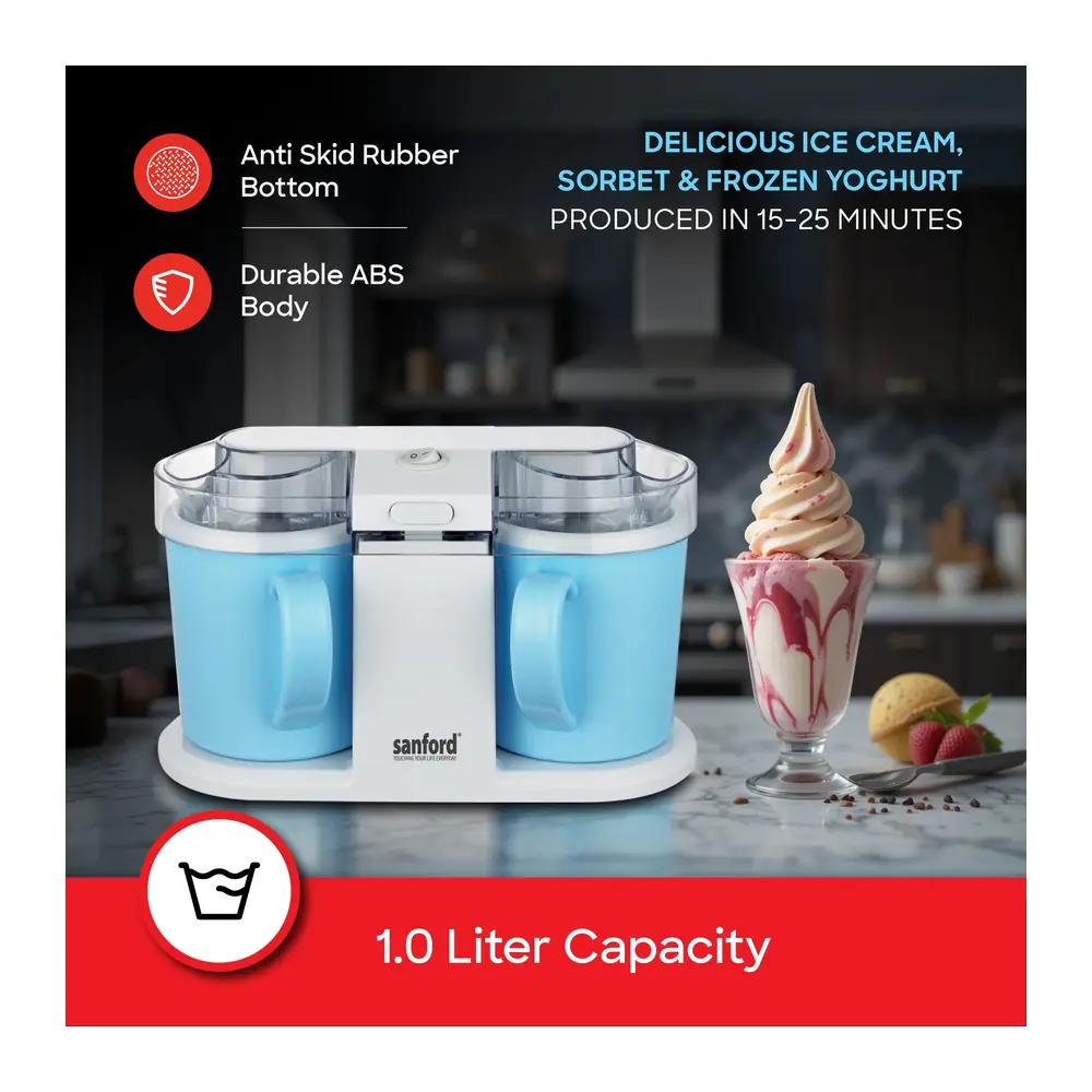 Sanford 1L Ice Cream Maker with Two 500ml Quick-Freeze Cups and Transparent Cover for Homemade Ice Cream, Sorbet and Frozen Yoghurt - SF2602ICM BS - Image 3
