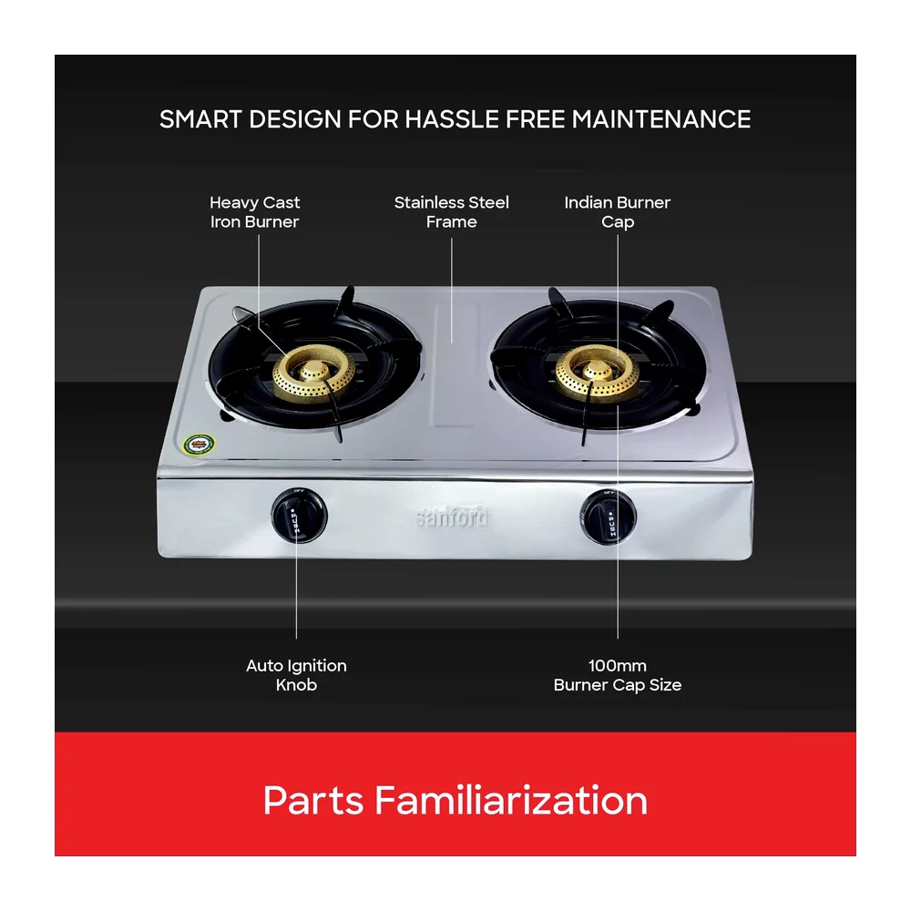 Sanford 2-Burner Stainless Steel LPG Gas Stove with Cast-Iron Burners and Automatic Ignition for Everyday Home Cooking - SF5222GC KC - Image 5