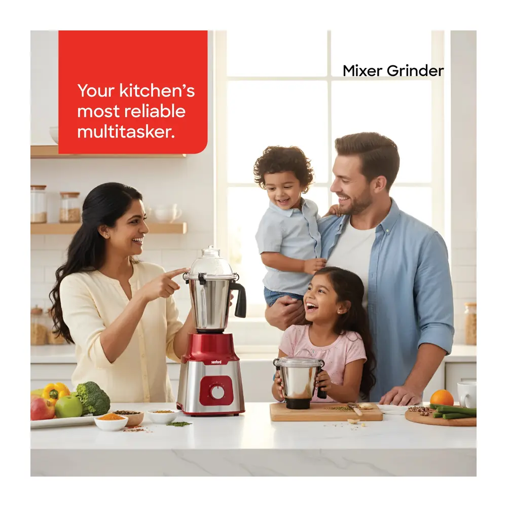 Sanford 5-in-1 Mixer Grinder with Stainless Steel Liquidizer, Juicer, Dry-Grinding and Chutney Jars, 3-Speed Control and Overload Protection - SF5913GM BS - Image 2
