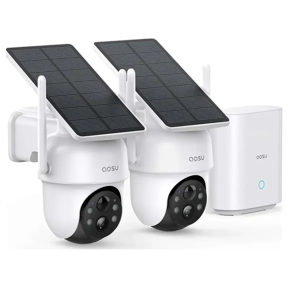 Aosu SolarCam D1 Classic 2-Camera Solar Security Kit with aosuBase 32GB Local Storage, 2K 360-Degree Pan Tilt, 120-Day Event Recording, Colour Night Vision, No Monthly Fee, White - AS-CAM-C9C2H-SOLCAM-D1