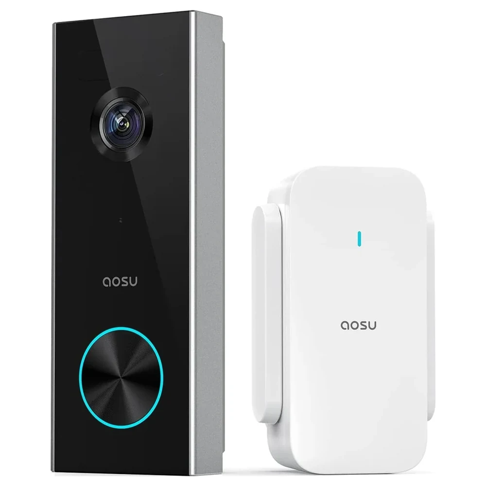Aosu Video Doorbell Pro V8P 2K Wireless Battery Doorbell Camera with aosuBase Mini, 166-Degree Head-to-Toe View, AI Human Detection, Anti-Theft Alarm, Voice Changer, 180-Day Battery - AS-CAM-VDO-DB-V8P-PRO