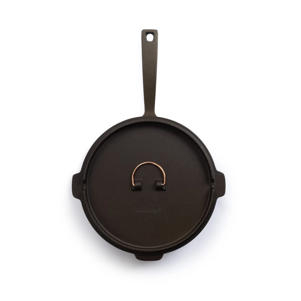 Barebones 10 Inch All in One Cast Iron Skillet with Dutch Oven Lid, Pre-Seasoned, Polished Interior, Copper Accents, Camp & Kitchen - CKW-317