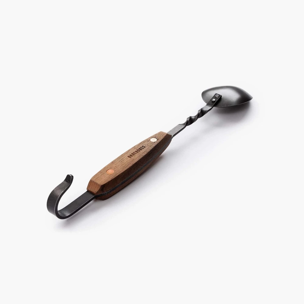 Barebones Cowboy Grill Chef Spoon, Hand-Forged Blackened Stainless Steel, Cool-Touch Walnut Handle, Open Fire Cooking Spoon, Black - CKW-466 - Image 2