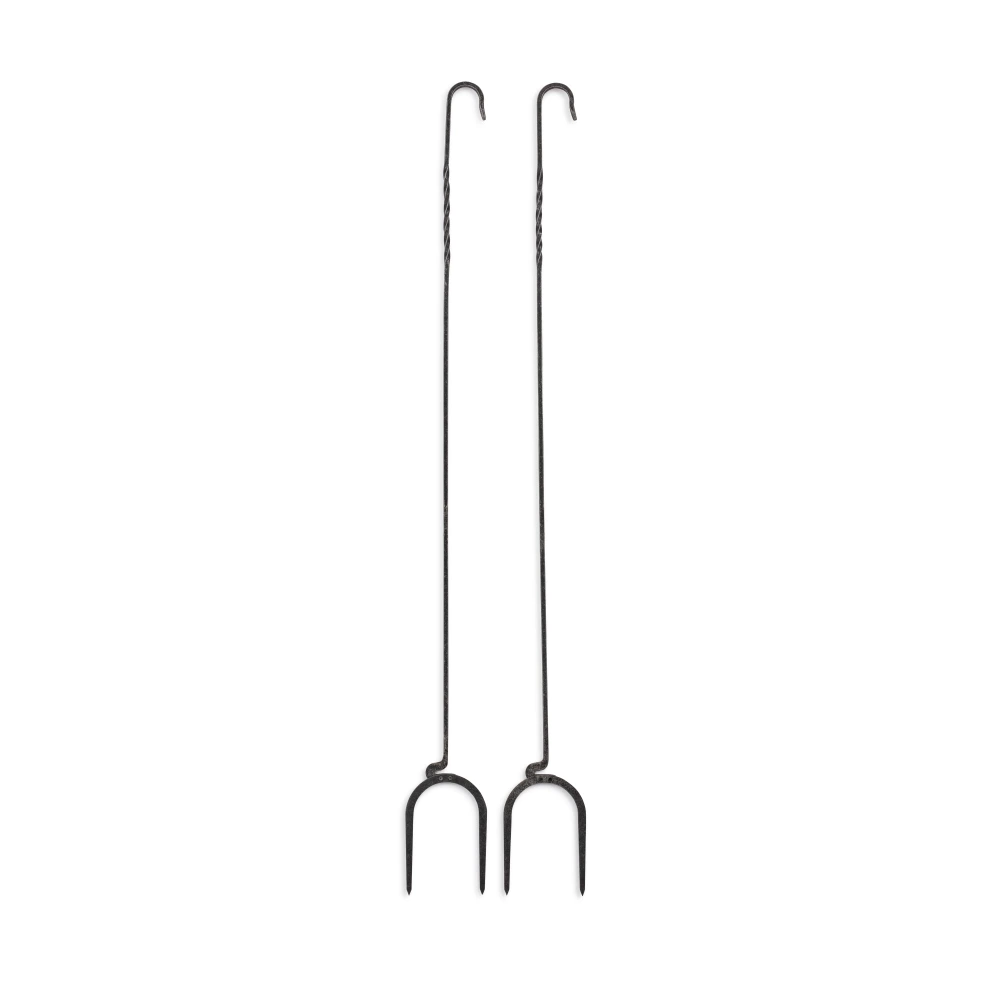 Barebones Cowboy Grill Roasting Sticks Set of 2, Hand-Forged Blackened Stainless Steel, Extra-Long with Hanging Hook, Campfire Roasters, Black - CKW-460