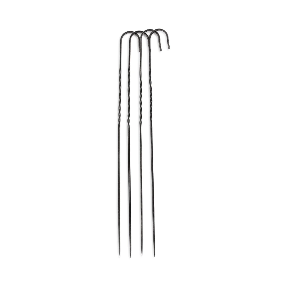 Barebones Cowboy Grill Steel Skewers Set of 4, Hand-Forged Blackened Stainless Steel with Hanging Hook, For Kebabs, BBQ and Open Fire, Black - CKW-461 - Image 2