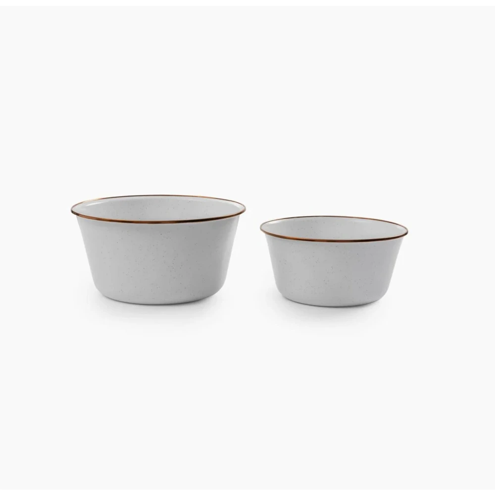 Barebones Enamel Mixing Bowl Set of 2, Speckled Enamel Steel Bowls with Bronze-Patina Stainless Rim, Stackable for Camp and Kitchen, Eggshell - CKW-397 - Image 5