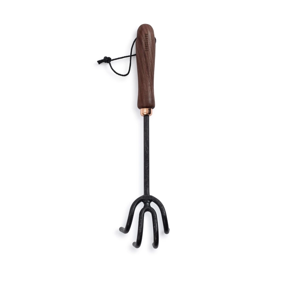 Barebones Garden Cultivator, Heat-Treated Stainless Steel Tines, Ergonomic Walnut Wood Handle, Hand Tool for Weeding and Aerating Soil, Walnut and Black - GDN-090